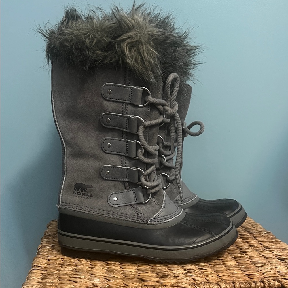 Sorel Women's Grey and Black Winter Boots sz 7.5. 192660535029. Faux Fur